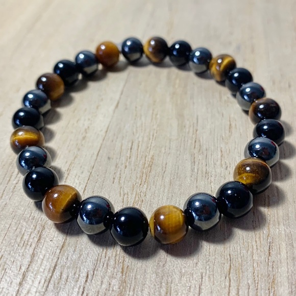 8mm Tiger Eye - Black Onyx - Hematite Bracelet - Picture 11 of 11